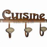 Metal Decorative CUISINE Hook With Ceramic Knobs, Home Decoration Hook, Metal Wall Art Hooks, European Style Hook, Vintage Hooks thumbnail-1