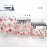 Decal Square Glass Candy Jar With Metal Lid