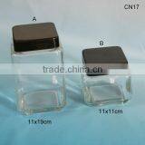 Clear Square Glass Mason Jar With Black Plastic Lid thumbnail-1