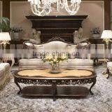 Elegant Stylish French Baroque Design Solid Wood Carving Floral Oval Coffee Table With Marquetry Inaly Table Top BF12-03284d thumbnail-2