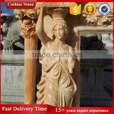 Stone Carved Marble Fireplace, Yellow Marble Fireplace Surround thumbnail-3