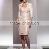 Long Sleeve Knee Length Satin Lace Dress Mother of Bride thumbnail-1