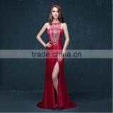 MGOO High Quality Satin Halter Long Dresses Diamond Split Leg Floor Length Pattern Plain Sexy Prom Dress 2072 thumbnail-3