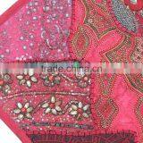 Decorative Floor Pillow - Hot Pink Indian Beaded Large Sari Cushion Cover thumbnail-4