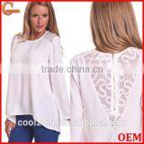 100%Polyester Long Sleeve Woman Blouse 2015,women Tank Tops in White