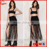 New Design Fashion With Belts Around Asymmetrical Fringe Long Skirt thumbnail-1