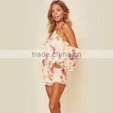Floral Print Feminine Playsuits Allover Halter Drawstring Rompers thumbnail-2