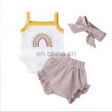 Rainbow Romper And Bloomer Headband Baby Girl Clothes Summer Toddler Girl Outfits thumbnail-4