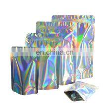 Customized Holographic Mylar Clear Ziplock Stand Up Pouch Aluminum Foil Hologram Food Plastic Packaging Resealed Bag With Zipper