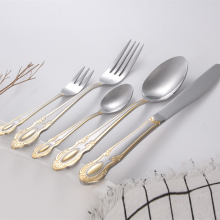 Court Stainless Steel Golden Retro Royal Flatware Set Vintage Gold Plated Wedding Hotel Cutlery Silverware Set Court Stainless Steel Golden Retro Royal Flatware Set Vintage Gold Plated Wedding Hotel Cutlery Silverware Set thumbnail-3