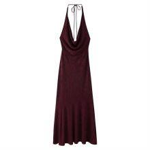 2025 Spring/Summer New European and American Style Women's Fashion Style Sexy Jacquard Hanging Neck Dress thumbnail-4