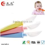 Perfect design custom soft silicone baby spoon with plastic hand handle