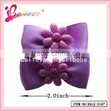 Small Cute Ribbon Bow Hair Elastic Band Made in China With Plastic Flower (XH12-2107) thumbnail-4