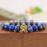 BRS1502-1 Natural Gemstone Lion Head Strench Bracelet,natural Semi-precious Stainless Steel Lion Head Macrame Bracelet thumbnail-1