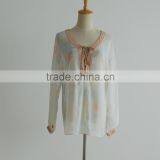 New Style Mix Color Deep Open Neck Thin Women Chiffon Blouses for Fat thumbnail-3
