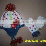100%Acrylic Chunky Handmade Knitting Girl's Winter Hat Glove Set