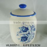 Elegant ceramic tea canisters,ceramic tea container with blue flower painting
