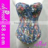 Top Selling Hot Sexy Girls Images Flower Printed Corsets thumbnail-1