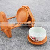 Tea Round Bamboo Wood Trivet Coaster Placemat Tool Set With Holder Rack thumbnail-2