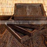 Japan Market Antique Paulownia Wood Tray,burn Wood Tray,antique Square Tray thumbnail-3