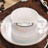 Haonai High Quality Porcelain Coffee Mug and Saucer With Golden Rim thumbnail-2