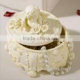 Resin Round Jewelry Box White Vintage Angel Trinket Box