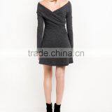 Grey Criss Cross Off The Shoulder Kint Fit And Flare Winter Women Dress Names Of Girls Dresses Wholesale Clothing Market HSD5691 thumbnail-5