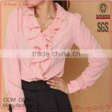 Wholesale Ladies Tops Cheap Price Long Sleeve Ruffled Neckline Mature Ladies Blouse thumbnail-1
