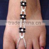 Handmade Sead Beads Anklet New Design Bead Foot Anklet Black Flower Beads Anklet With Toe Ring thumbnail-1