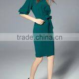 Green Tie Waist Pockets Sheath Dress Polyester Spandex Short Half Sleeve Casual Plain Lady Dress thumbnail-4