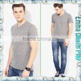 Mens Grey Custom Design Premium Quality V-Neck Plain T Shirts thumbnail-4