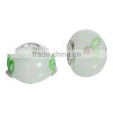 Round Silver Plated Core Light Green Flower Pattern Enamel European Style Large Hole 10mm Lampwork Glass Beads thumbnail-3