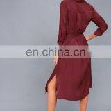 2017 New Design Slim Fit Long Sleeve Midi Shirt Dress thumbnail-2