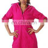 Elegant pink color solid Cotton women and girls kurta