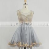 New Arrival Applique Beaded Gray Tulle Short Puffy Party Dresses SD365