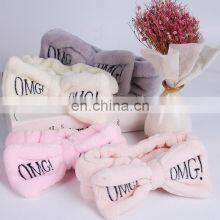 Soft OMG Letter Coral Fleece Wash Face Bow Hairbands For Women Girls Headbands Headwear Hair Bands Turban Hair Accessories thumbnail-4