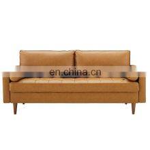 Tan Faux Leather 3-Seater Tuxedo Sofa With Square Arms thumbnail-2