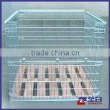 Collapsible Wire Mesh Pallet with Built-In Wooden Plate