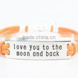 Custom Logo Love You To The Moon And Back Stainless Steel Charm Bracelet Bar