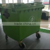 Colored eco-friendly wheelie bins with wheels /1100litregarden usage plastic rubbish container