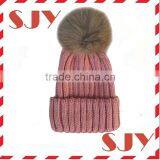 Woman's Real Raccoon Fur Pompom Knitted Slouchy Hat Beanies Cap thumbnail-4