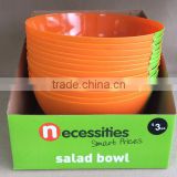 Plastic salad bowl 10 inch round (Orange 151C) in display box packing #TG1005EG