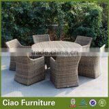 European Style Luxury Rattan Dining Round Table Set for 6 Persons thumbnail-1