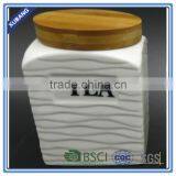 Coffee Tea Sugar Ceramic Storage Jar With Bamboo Lid thumbnail-2