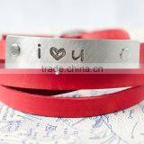 personalized I heart you leather wrap bracelet, custom logo hand-stamped leather bracelet, adjustable leather wrapped bracelet