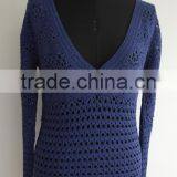 Fashion Ladies Long Sleeve Bead V-neck Hand Crochet Cardigan Sweaters thumbnail-1