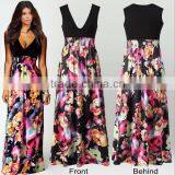 2016 NEW Fashion Print Floral Dress Deep V-neck Sleeveless Maxi Dress thumbnail-3