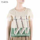 Different Colors High Fashion Embroidered Women 100% Linen t Shirt thumbnail-1