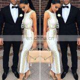 Amigo 2017 New Design White Sleeveless High Slit Heavy Beaded Sexy Bandage Dress Maxi Expensive Evening Dresses for Women Party thumbnail-3