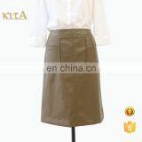 Hot Sale Spring and Autumn Cheap Ladies PU Leather Skirt With Two Pocket thumbnail-1